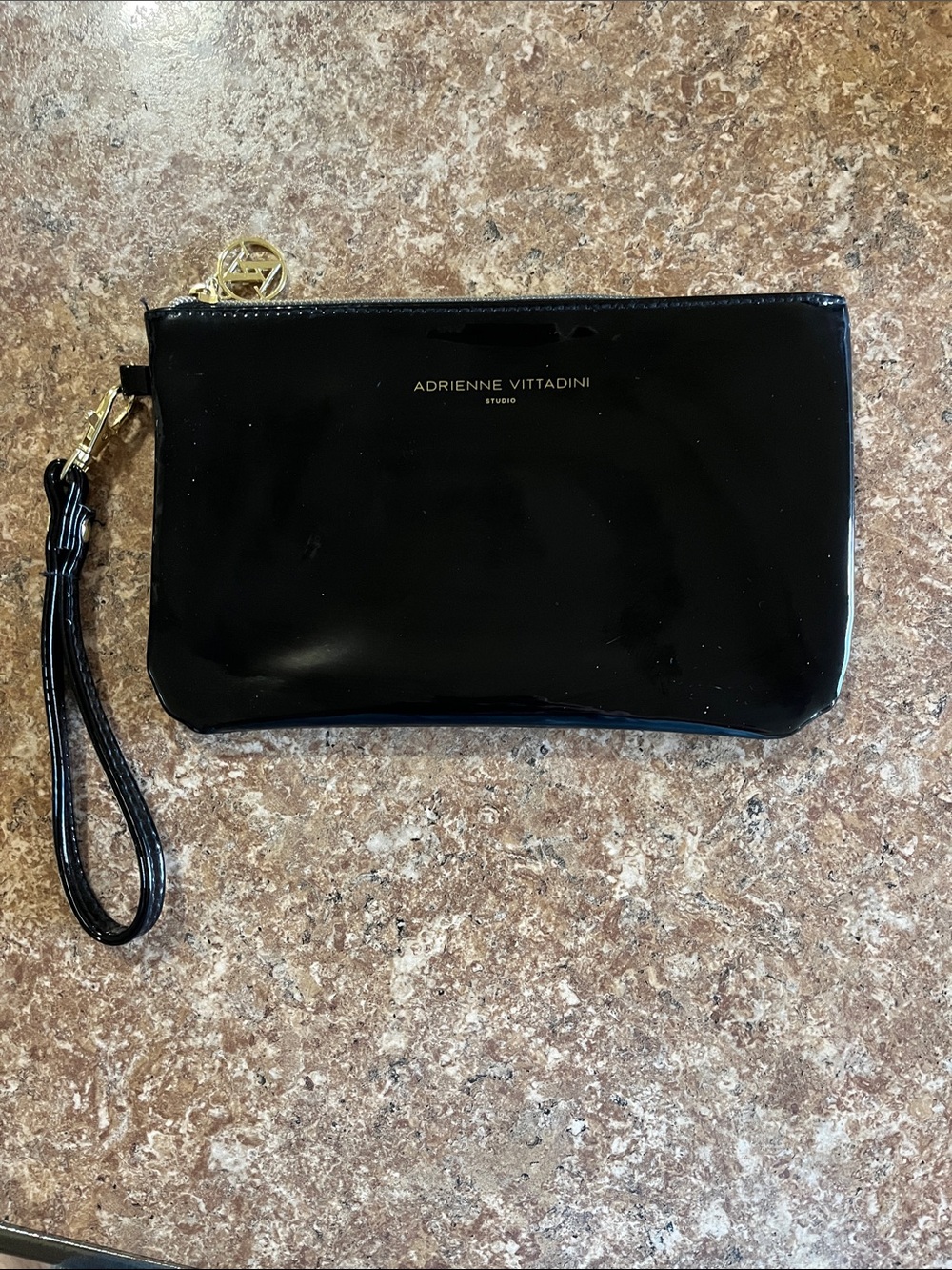 Adrienne Vittadini Black Patent Wristlet with Gold Accent